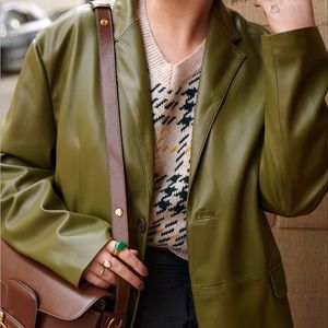 ZARA | faux leather green blazer